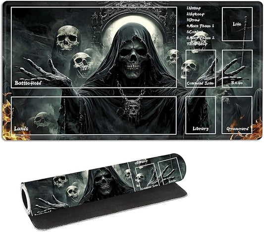 for MTG Playmat with Zones Storage Bag, for TCG Playmat and Playing Card Mat for Magic Board Games, Ghostly Faces Non-Slip Stitched Edges Game Mat, Rollable Foldable Card Playmats