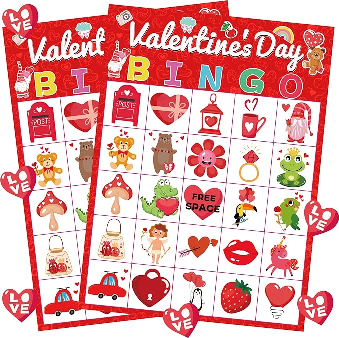 Valentine Bingo Game for Kids Galentines Games with 24 Valentine Players Cards for Adults Women Valentine Party Activities Favors Supplies