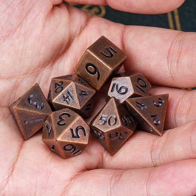 UDIXI 12mm Mini DND Dice Metal Dice Set D&D, 7-Die Polyhedral Dice Set for Dungeons and Dragons Role Playing Game (Copper)