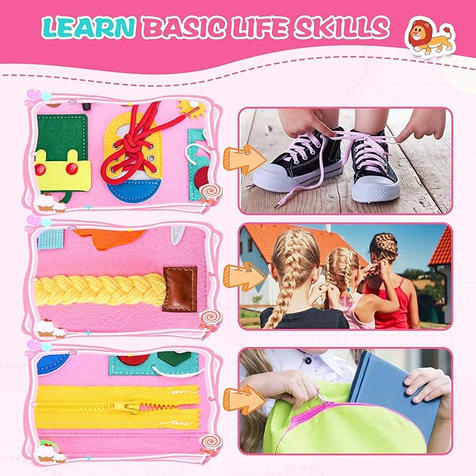 10 in 1 Busy Book, Oversize Montessori Toys for 1-3 Year Old, Busy Board for Girls Birthday, Sensory Toys for Kids with Autism, Mother Day from Toddler
