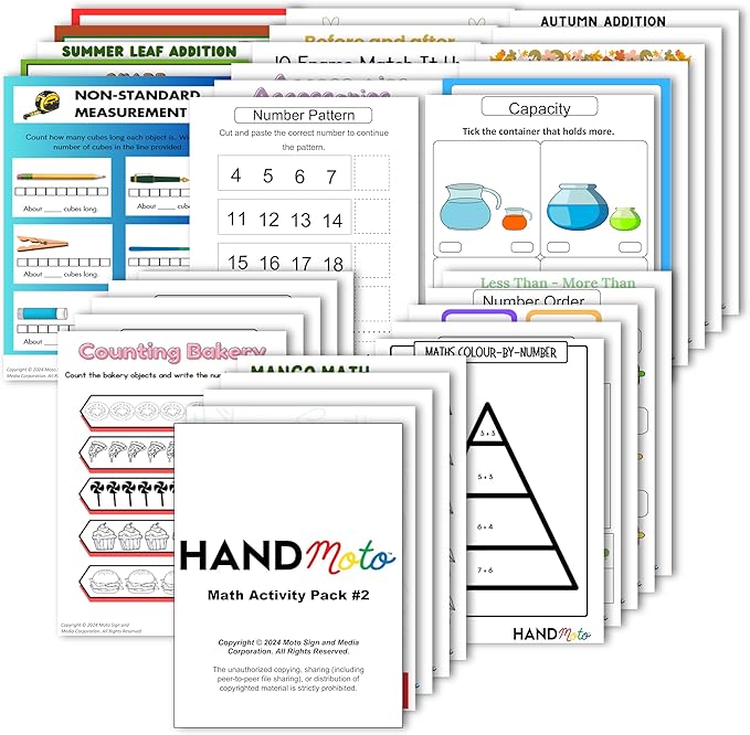 HANDMoto Math 2 Activity Pack – Educational Kids Activity Book for Preschool, Kindergarten, & Toddler Learning, Fun Math Workbook for Kids, Preschool Learning Activities for Children Ages 3-5