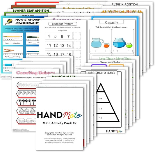 HANDMoto Math 2 Activity Pack – Educational Kids Activity Book for Preschool, Kindergarten, & Toddler Learning, Fun Math Workbook for Kids, Preschool Learning Activities for Children Ages 3-5