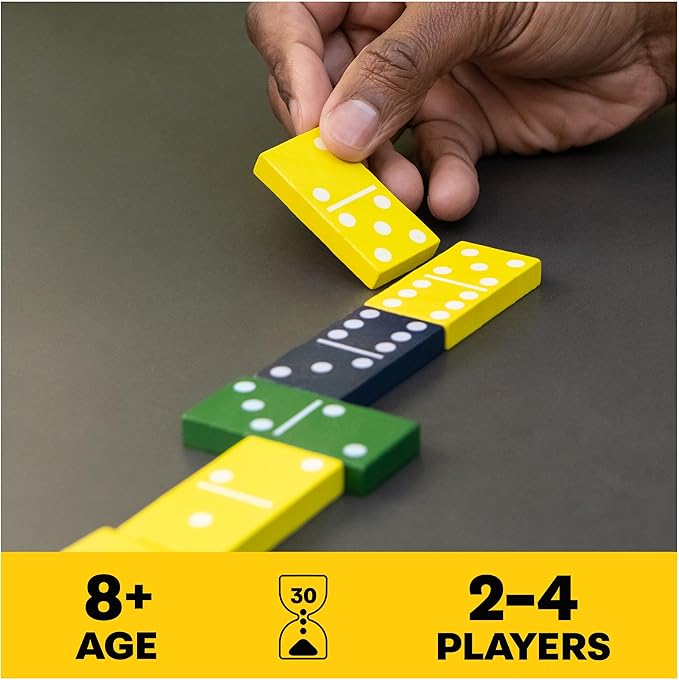 Mindful Classics, Double-Six Wood Dominoes Set Sustainable Classic Games with Wood Storage Case, for Adults and Kids Ages 8 and up
