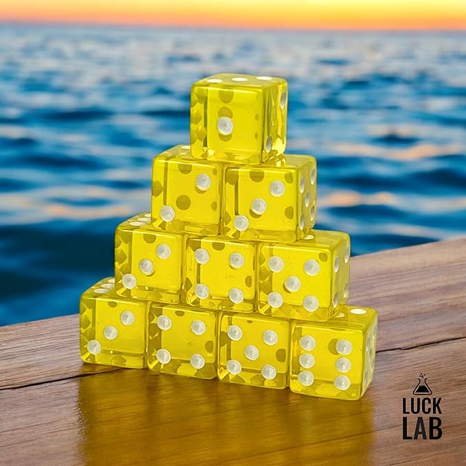 Luck Lab 10 Piece 19 mm Dice Pack - Acrylic and Translucent D6 Dice, Square w/Rounded Edge for Casino, Craps, RPG MTG DND Dice Table Games and Board Games (Yellow)