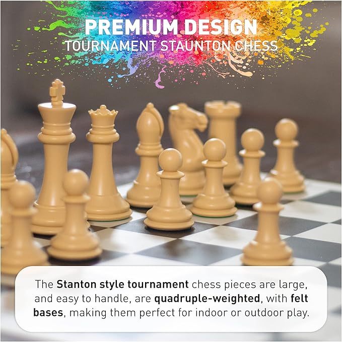 MegaChess Staunton Quadruple Weighted Chess Set - 4.1" Kings, 2 Boards, 34 Pieces, 4 lbs, Ages 8+