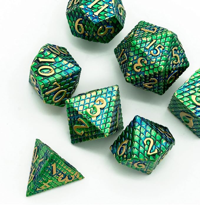 UDIXI DND Metal Dice Set, Dragon D&D Polyhedral Dice Set for Dungeons and Dragons Role Playing Games and Other Tabletop Game (Green)