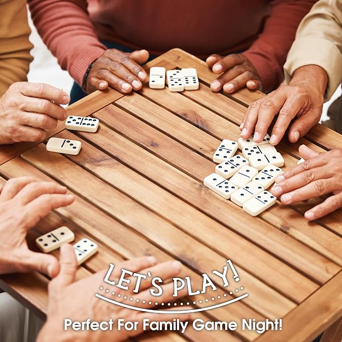 CHH Black/Cream Color Double 6 Jumbo Size Domino Tiles – Premium Set of 28 Ivory Dominoes – Classic Family Game in Cardboard Box