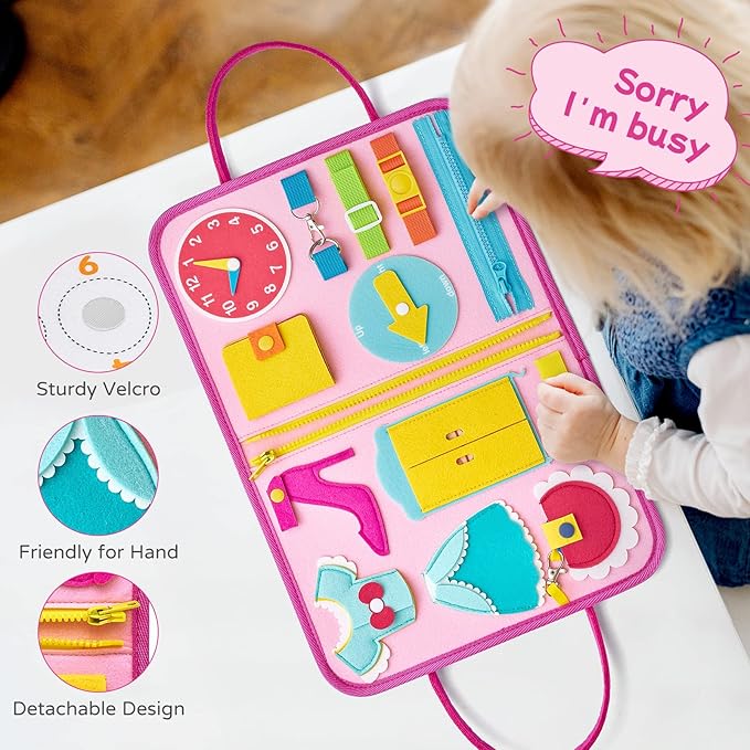 Freebear Busy Board, Travel Toys, Quiet Book, Sensory Toys for Toddlers 2 3 4, Montessori Toys/ Activities Board, Educational Toys for 2 Year Old Girls Boys Gift，Princess