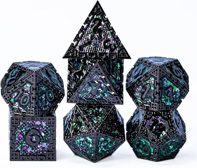 UDIXI Metal DND Dice Set, 7PCS Polyhedral D&D Dice Set Dragon d and d Dice for Dungeons and Dragons Role Playing Dice Game and Other Tabletop Game (Black 12)