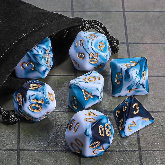 CiaraQ DND Polyhedral Dice Set with a Black Dice Bag for D&D RPG MTG Role Playing Table Games