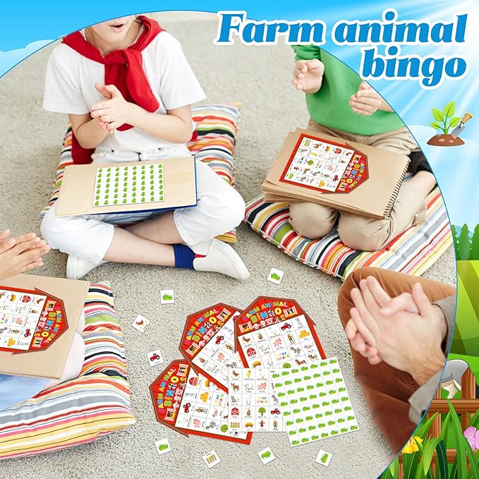 Liliful 35 Pcs Farm Party Bingo Game Farm Animals Game 24 Players Barnyard Birthday Bingo Cards Farm Barn Games for Kids Adults Family School Classroom Activities Farm Themed Party Favors Decoration
