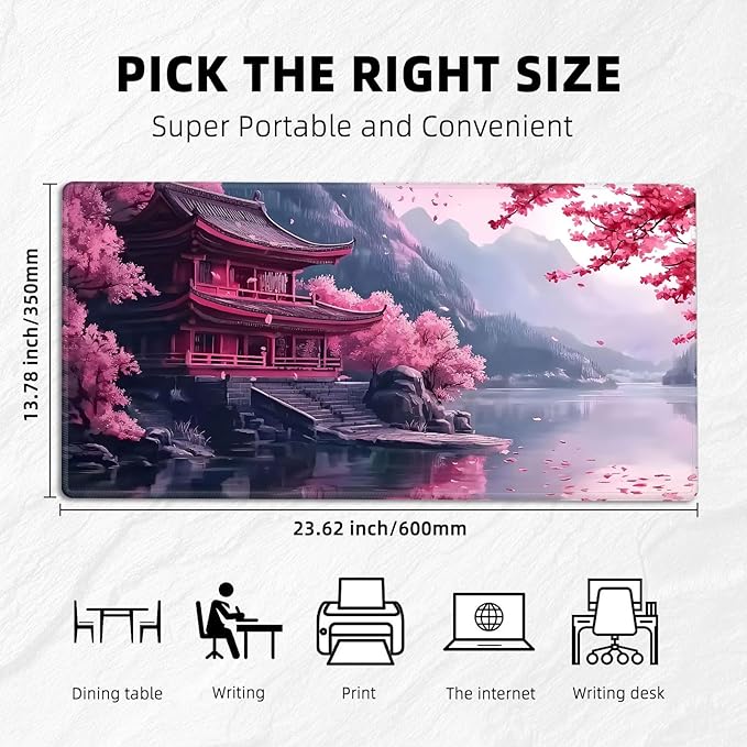 for MTG Playmat with Storage Bags, Card Playmat for TCG Card Playing Game,Rollable & Foldable for PTCG and Board Game Mat for Cards,Non-Slip Temple Cherry Tree Desk Mat for Home Office