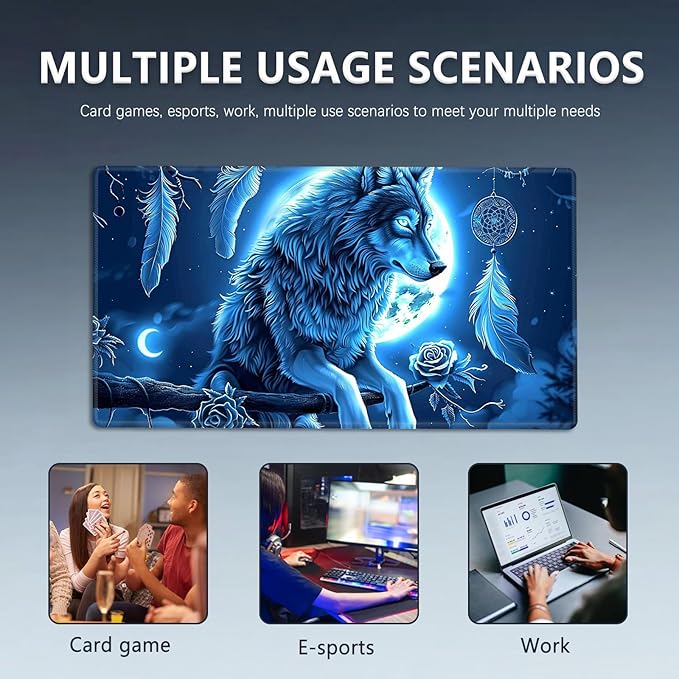 MTG Playmat Size 23.6x13.8in with Storage Bags Portable Playmat TCG and Board Game Mat for Cards Rubber Base Slip-Resistant Mousepad Desk Mat (Wolf,No with Zone)