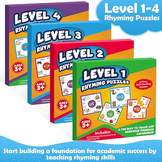 Torlam Phonics Puzzle, Rhyming Games Phonics Games Flash Cards for Kids Toddler, Learn to Read Spelling Reading Sight Words, Long Vowel Silent E Site Words for Preschool Kindergarten Homeschool