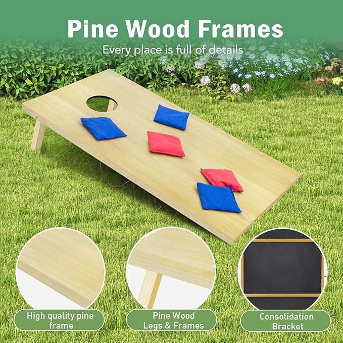 Cornhole Board Set, 4 ft x 2 ft Regulation Size Corn Hole Game Set for Adults with Set of 8 Corn Hole Toss Bags and Carrying Case