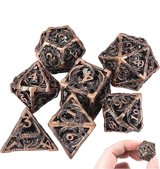 DND Dice,Hollow D&D Metal Dice,Dungeons and Dragons Dice Set with Gift Box,7 PCs Steampunk Polyhedral Dice Games Set for RPG,MTG,Pathfinder,