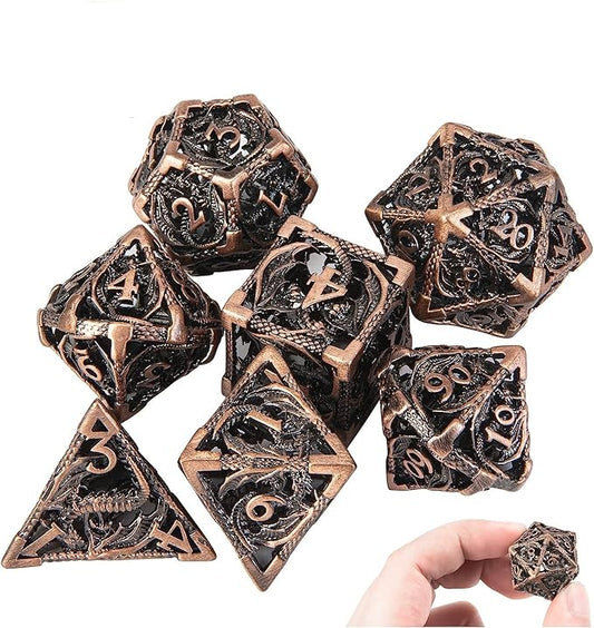 DND Dice,Hollow D&D Metal Dice,Dungeons and Dragons Dice Set with Gift Box,7 PCs Steampunk Polyhedral Dice Games Set for RPG,MTG,Pathfinder,
