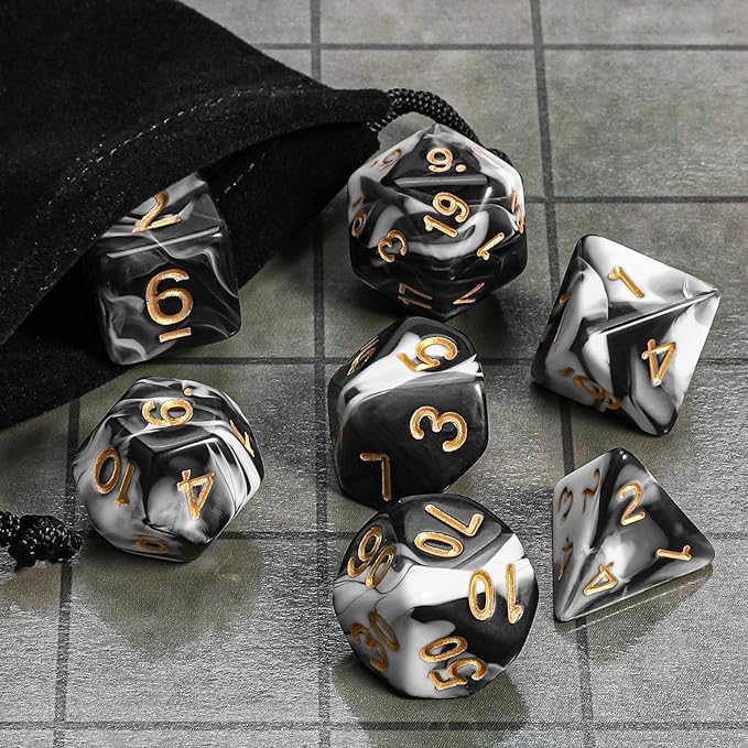 CiaraQ DND Polyhedral Dice Set with a Black Dice Bag for D&D RPG MTG Role Playing Table Games