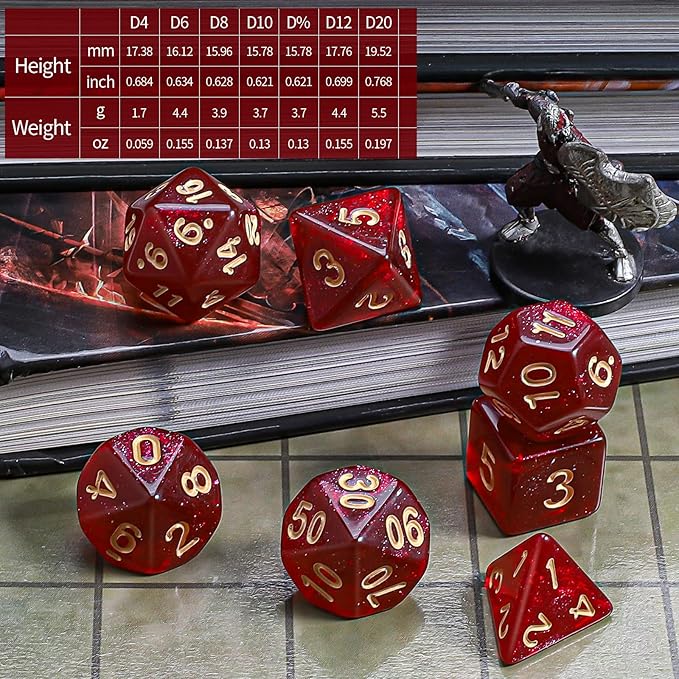 CiaraQ DND Polyhedral Dice Set with a Black Dice Bag for D&D RPG MTG Role Playing Table Games