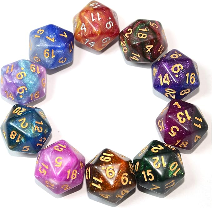 SmartDealsPro 10-Pack 20 Sided Dice D20 Polyhedral Dice for DND RPG MTG Table Game (Glitter Color)