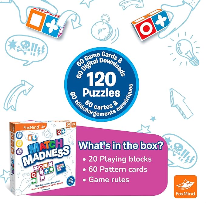 Foxmind Match Madness Board Game, Dual Mode Visual Recognition Matching Board Game, Fast Paced Puzzle Game to Develop Problem Solving Skills, Fun Board Games for Adults and Family