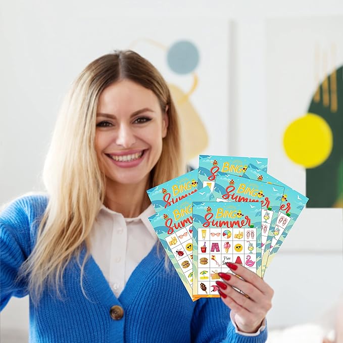 5"x7" Summer Beach Bingo Cards (24 Kinds), Summer Party Favors for teens Birthday, Road Trip Activities, Travel Bingo, Outdoor Or At Home Party Activity -006summer