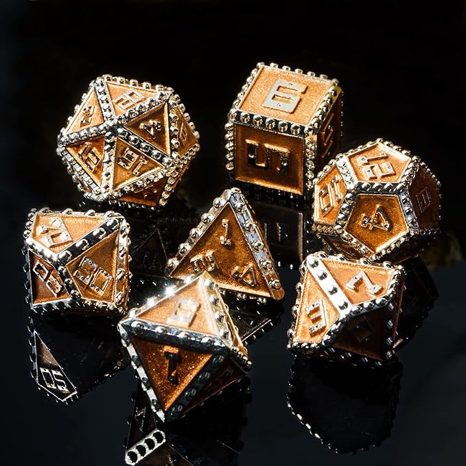 UDIXI Metal Dice Set, Metal DND Dice Set Rivet D&D Set for Dungeons and Dragons Role Playing Games (Pumpkin Color)