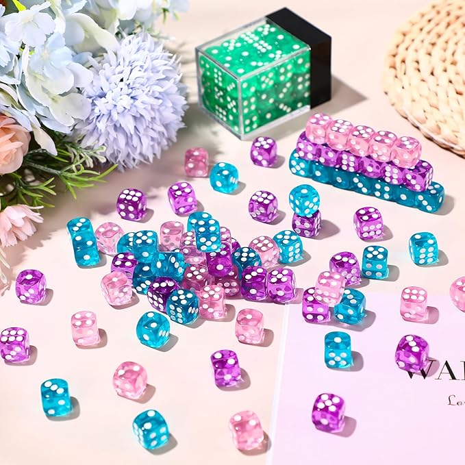 144 Pieces 12mm 6 Sided Mini Dice Set for School Classroom Table Games D6 Game Standard Dice with Portable Plastic Box for Bunco or Teaching Math Learning(Translucent Color)