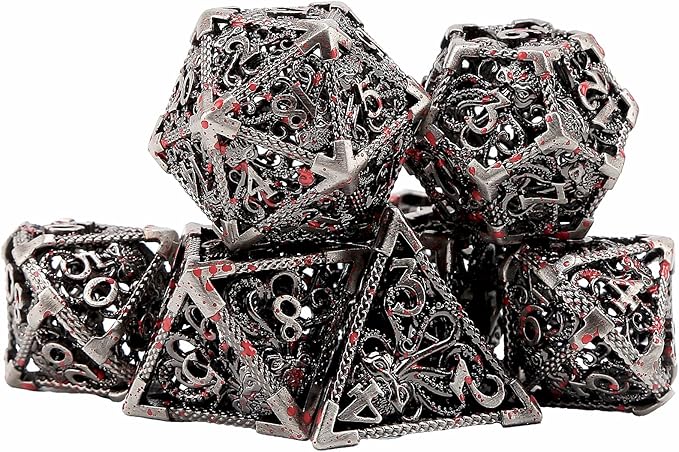 DaMohony Hollow Octopus Metal Dice Set, 7 PCS Polyhedral Dice Set with Metal Box for TRPG Board Games