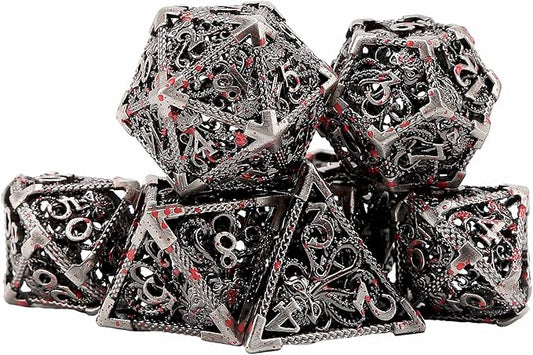 DaMohony Hollow Octopus Metal Dice Set, 7 PCS Polyhedral Dice Set with Metal Box for TRPG Board Games