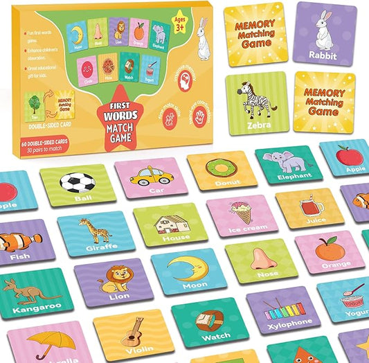 Memory Game First Words, Memory Games for Kids Ages 4-8, Matching Games for Toddlers 3-5,60PCS Flash Cards Phonics Games,Memory Card Game 2-4 Years,Homeschool Educational Toys Speech Therapy Materials
