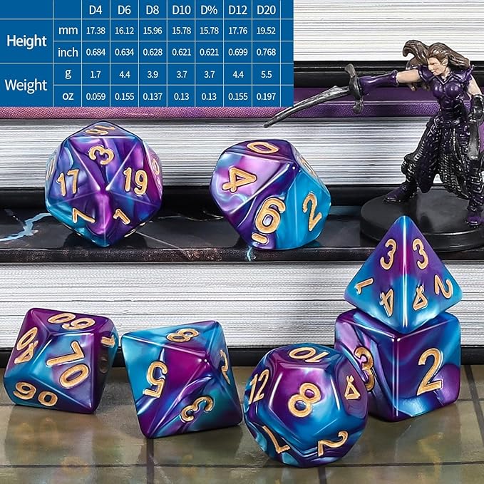 QMAY Polyhedral Dice - 8PCS Mystery Dice Set, Various Styles DND Dice, Random D&D Dice Patterns & Dice Bag, DND Gifts, Suitable for Dungeons and Dragons, RPG, MTG,Role Playing Table Game