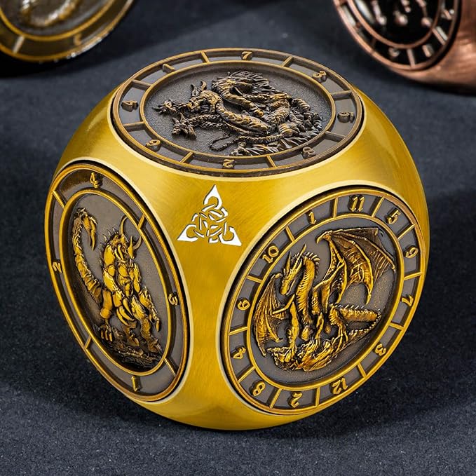 7 in 1 Spinner DND Dice Set, Metal D and D Dragon Dice with Gift Box, Role Playing Dice, Gold