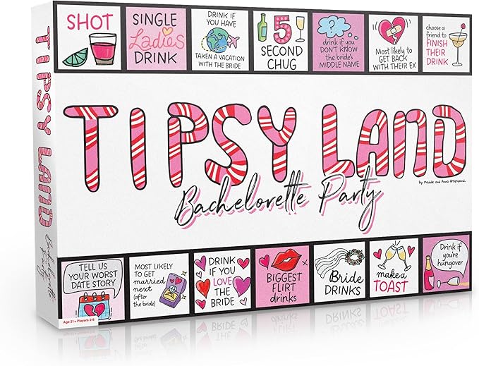 TIPSY LAND Bachelorette Edition Your New Favorite Party Board Game, More Than 75 Unique Spaces for Calling Out Friends, Silly Dares & Confessions, Mini Competitions