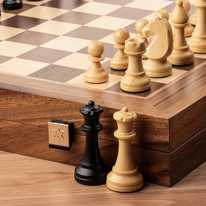 A&A 16.5 inch Deluxe 3 in 1 Wooden Backgammon Set-Chess Set with Checkers/ 3.0 inch King Height Staunton Chess Pieces