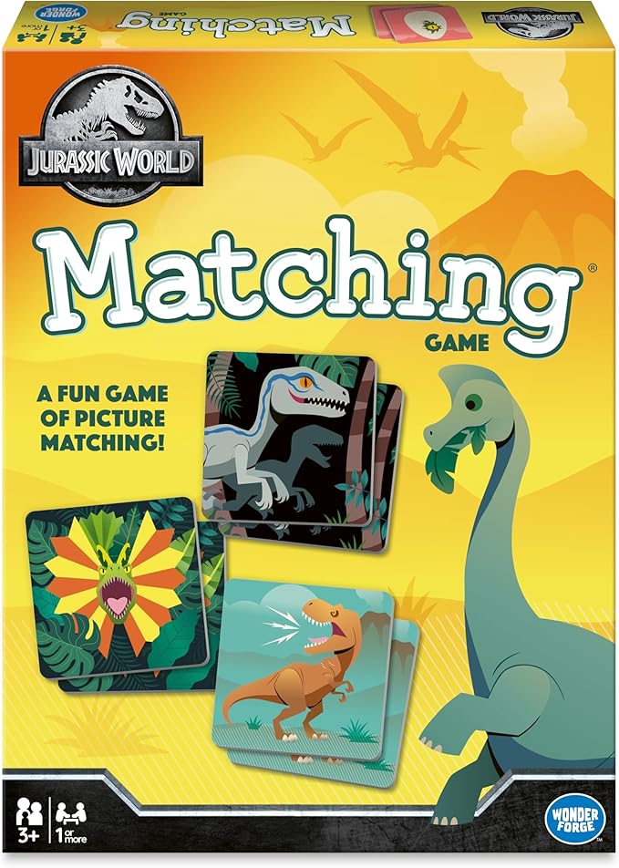 Wonder Forge Jurassic World Matching Game | Exciting Memory Enhancer | Engaging Game for Kids and Adults | Featuring Glow-in-the-dark Dinosaur Outlines | Suitable for Age 3 and Up