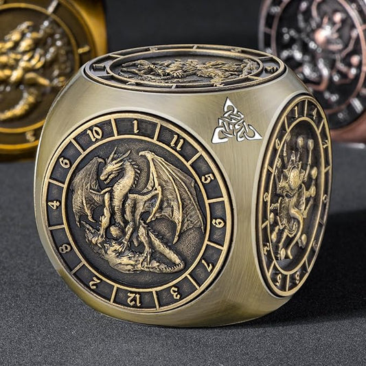7 in 1 Spinner DND Dice Set, Metal D and D Dragon Dice with Gift Box, Role Playing Dice, Bronze