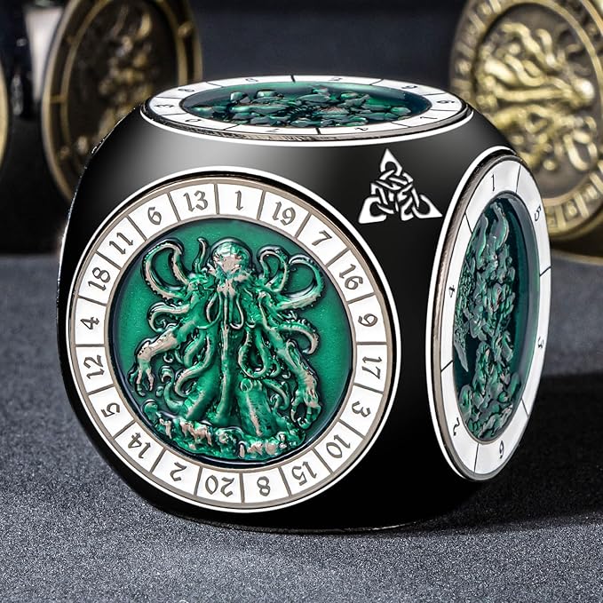 7 in 1 Spinner DND Dice Set, Metal D and D Dragon Dice with Gift Box, Role Playing Dice, Black Green