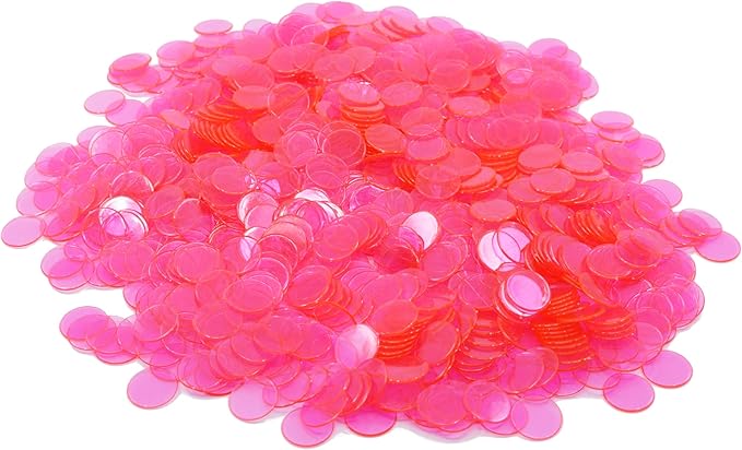 Regal Bingo Plastic Bingo Chips 1000 Pcs - Clear Transparent Counters Game Chips Set for Board Game - Fun Family Bingo Night - 3/4 Inch Pink Color