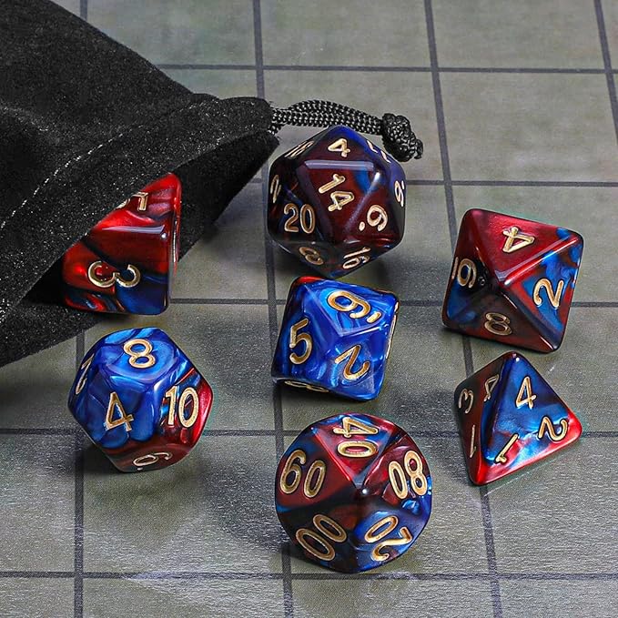 CiaraQ DND Polyhedral Dice Set with a Black Dice Bag for D&D RPG MTG Role Playing Table Games