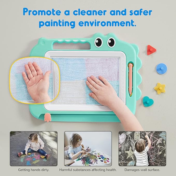 SGILE Toys for Kids, Magnetic Drawing Board for Early Learning, Color Erasable Doodle Writing Pad Gift for Baby Girls Boys, Painting Sketch Pad with Four Stamps for 3 4 5 Year Old Toddlers, Green