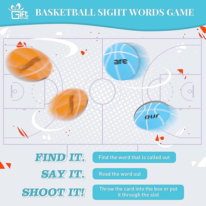 Sight Words Games, Basketball Flash Cards Letters Learning Game, Toddler Classroom Reading Letters Phonic Spelling Toy, Montessori BoxInPlay, Educational Cardboard Birthday Toy for Kid