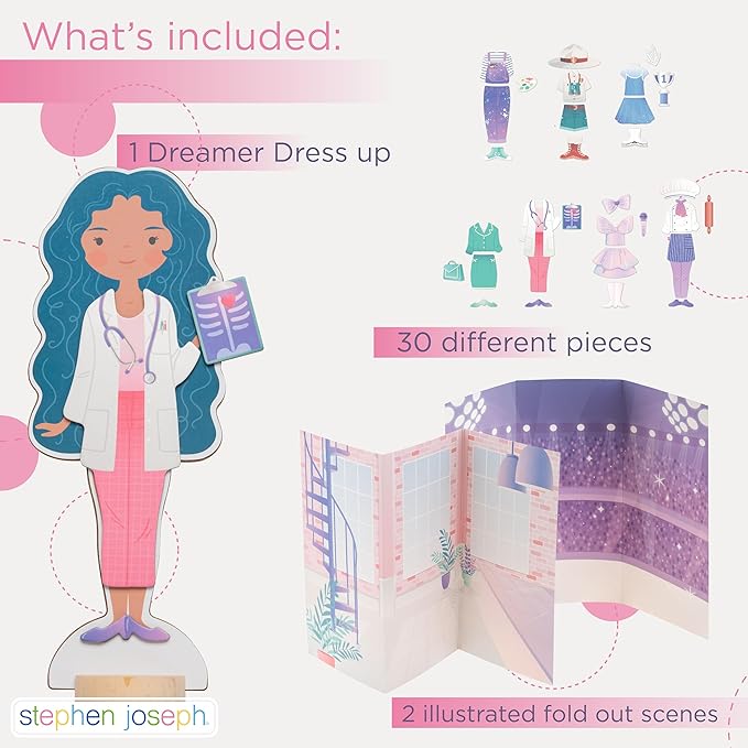 Stephen Joseph, Magnetic Dress Up Dolls, 30 pc Magnetic Travel Play Set – Pretend Play Magnetic Dress Up Dolls, Ideal for Ages 3 4 5 – Travel Game for Kids, Bunny