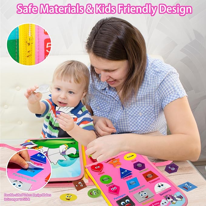 Busy Board, Busy Book for Toddlers with 25 Activities, Promotes Fine Motor Skills, Dressing Skills, Finger Dexterity, and Cognitive Development, Ideal Girl Birthday Gift