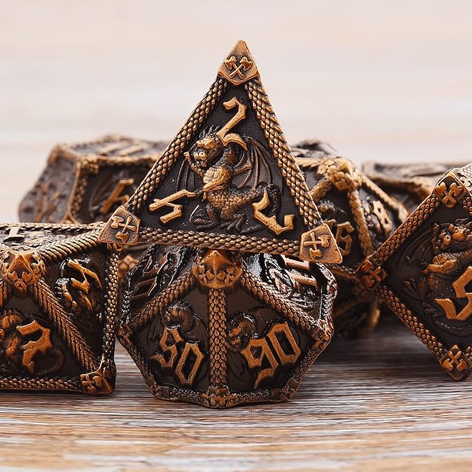 AUSTOR 7-Die Metal DND Dice Set Dungeons and Dragons Polyhedral Roll Playing Dice with Box D20 D12 D10 D% D8 D6 D4 for Pathfinder MTG RPG Board Games