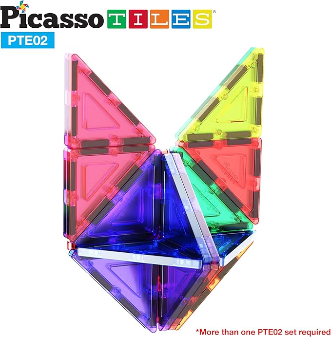 PicassoTiles Magnetic Building Block Set Right Triangle Magnet Tiles Construction Toy STEM Learning Kit Educational Playset Playboard Pretend Play Stacking Blocks Child Brain Development PTE02