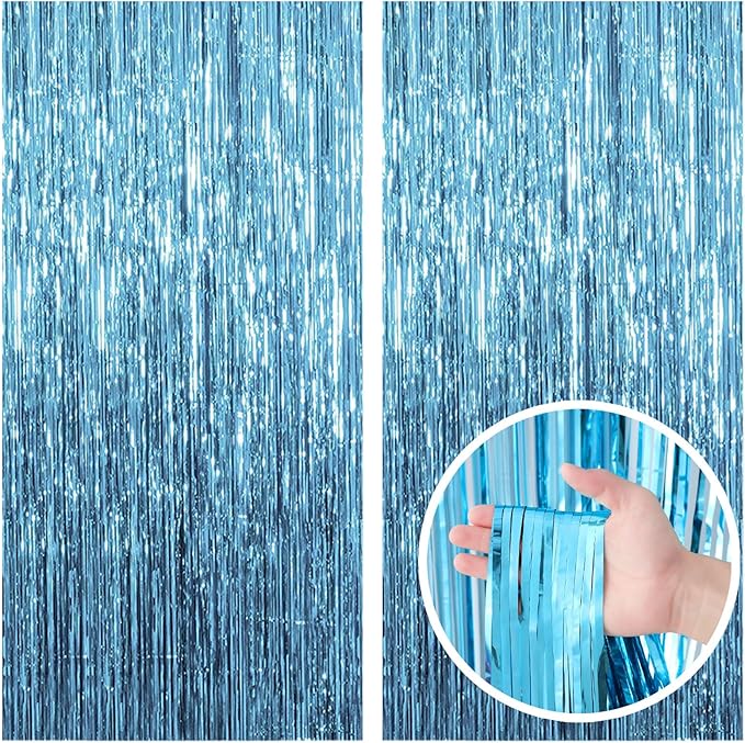 2 Pack Blue Backdrop Curtain Tinsel Streamers Ocean Themed Decor Birthday Party Decorations Foil Fringe Backdrop Graduation Baby Shower Bachelorette Winter Party Decorations Supplies