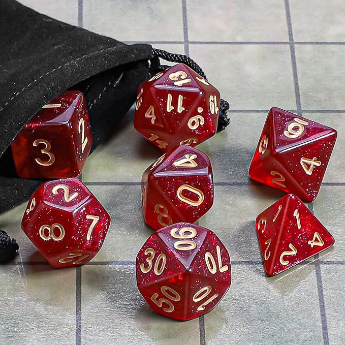 CiaraQ DND Polyhedral Dice Set with a Black Dice Bag for D&D RPG MTG Role Playing Table Games