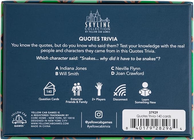Skyline Collection Trivia Set - Quotes Trivia, 140 Question Cards - Game Night Entertainment for Families & Friends