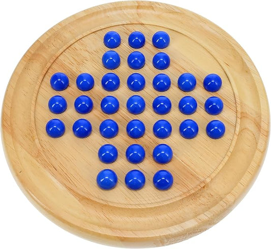 WE Games Solid Wood Marble Solitaire Game, Blue Glass Marbles Game, Marble Board Game, Wooden Games, Table Games, Home Decor, Marble Game Great for Living Room Decor, Birthday Gifts, Coffee Table Game